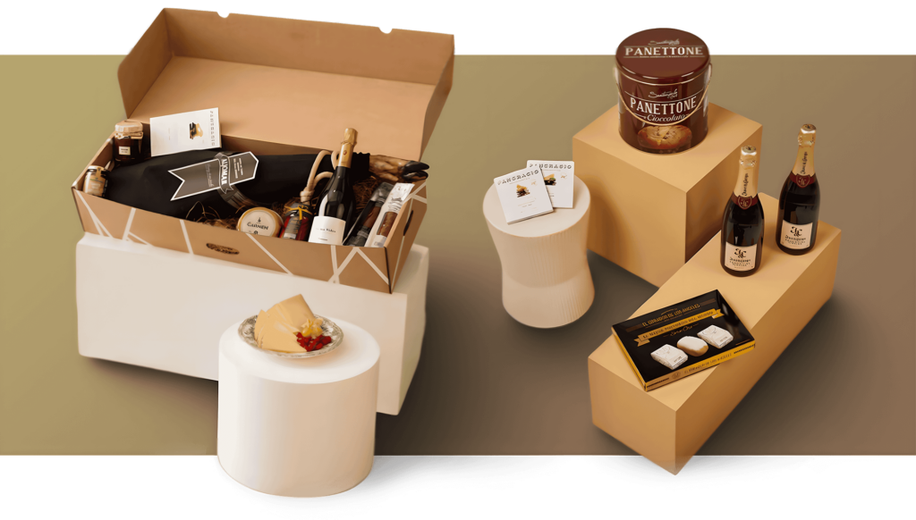 Estuche abierto con producto alimentario y de cosmética presentado en su envase interior
