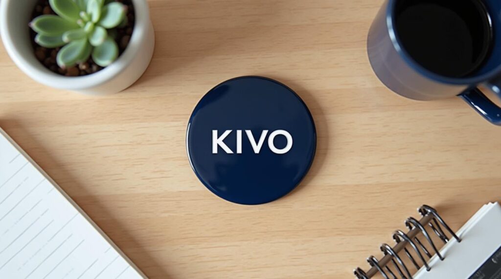 Pins personalizados para empresas: detalle de pin esmaltado sobre mesa de oficina