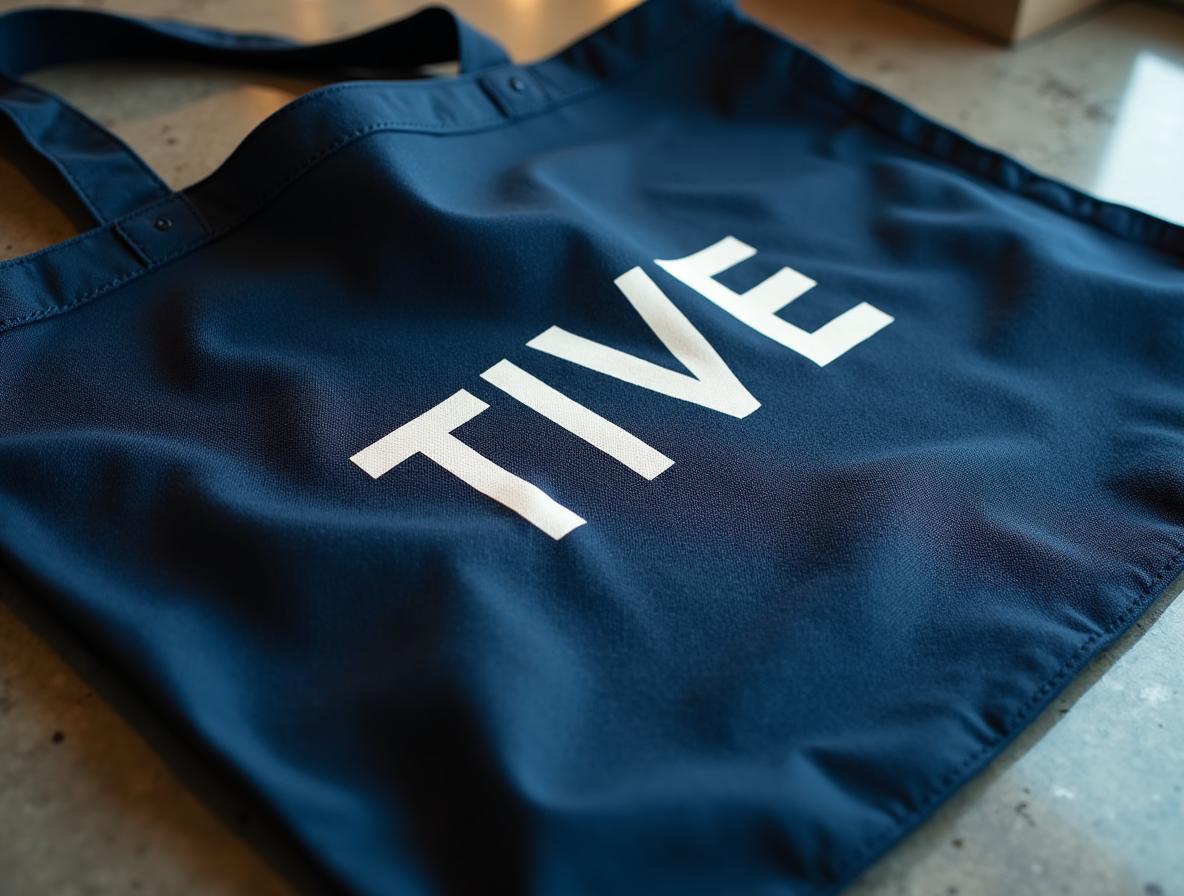 Detalle de serigrafía sobre lona de algodón navy blue con acabado mate en bolsa de tela corporativa