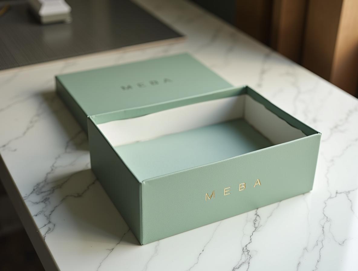 Caja rígida corporativa personalizada en proceso de montaje sobre mesa de taller