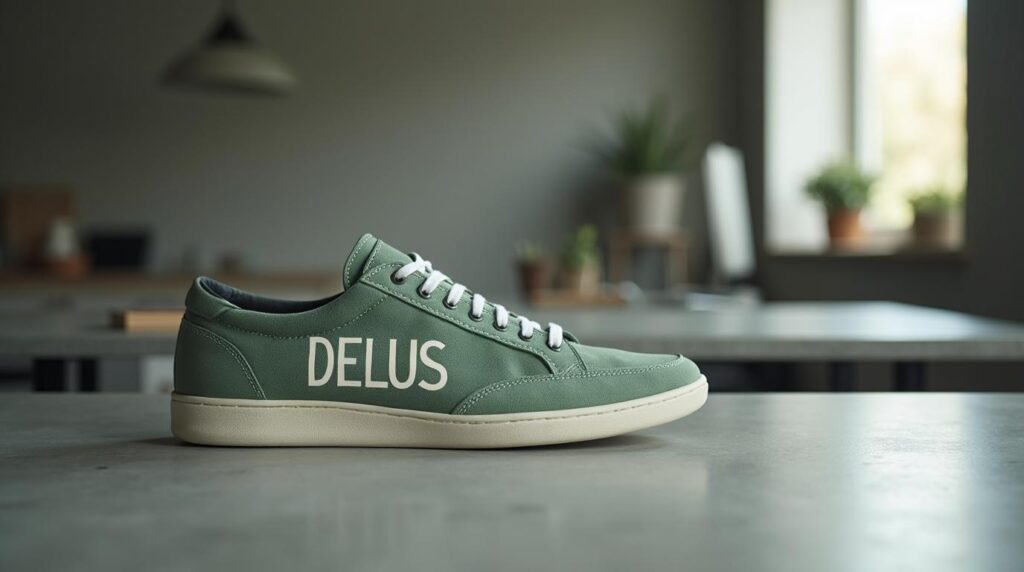 Bordado o serigrafía en uniformes: zapatilla de lona de algodón verde salvia con marca serigrafiada en el lateral