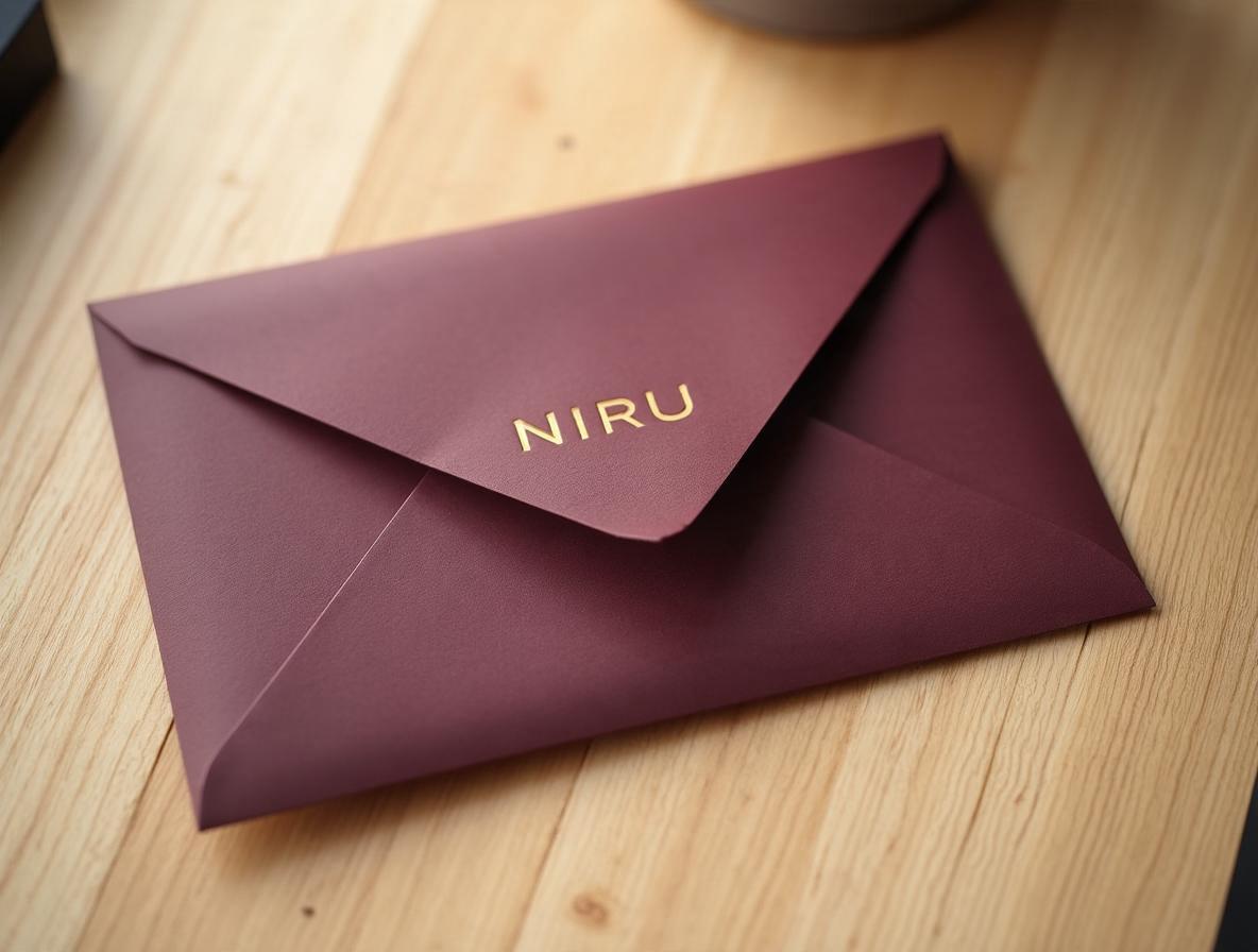 cajas de regalo navideñas para empresas: sobre de papel de algodón burdeos con foil en relieve
