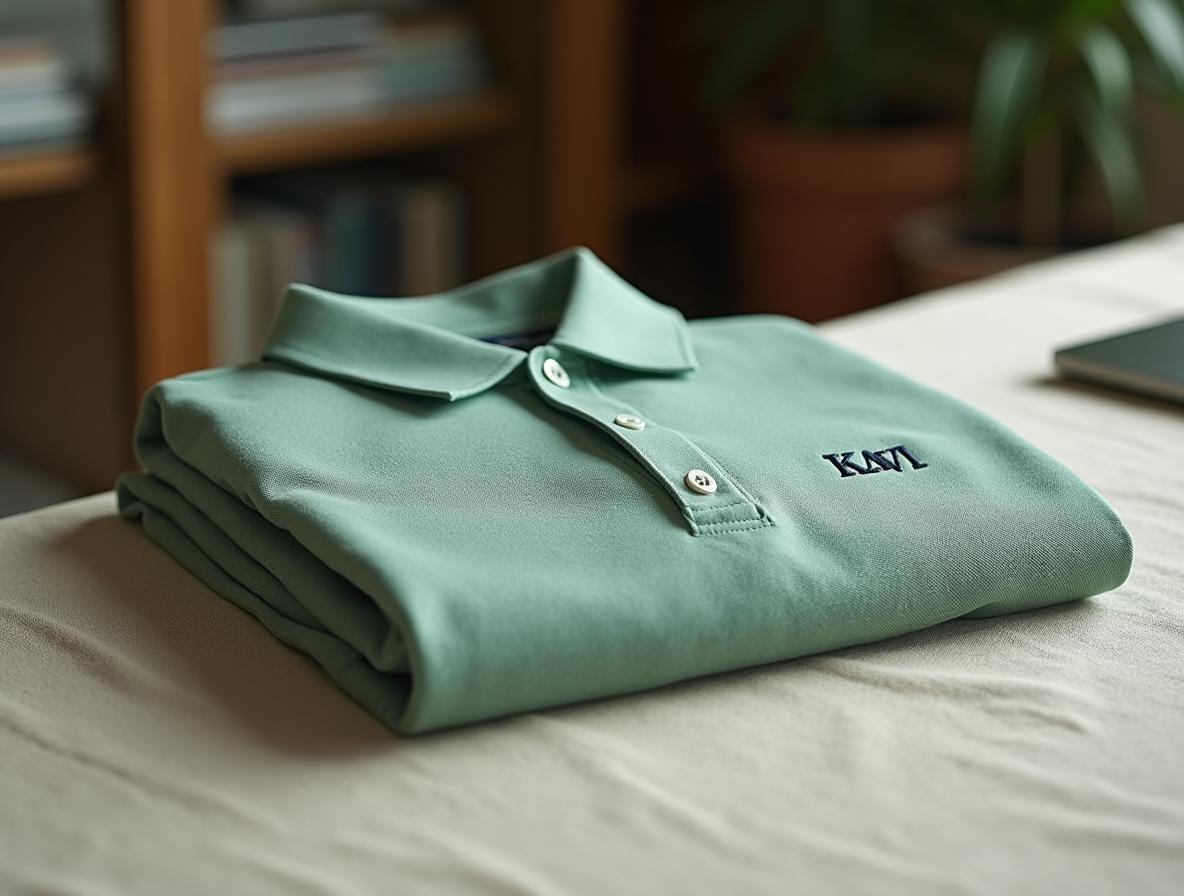 envío automático de kits de bienvenida: bordado en el pecho de un polo de punto piqué de algodón verde salvia