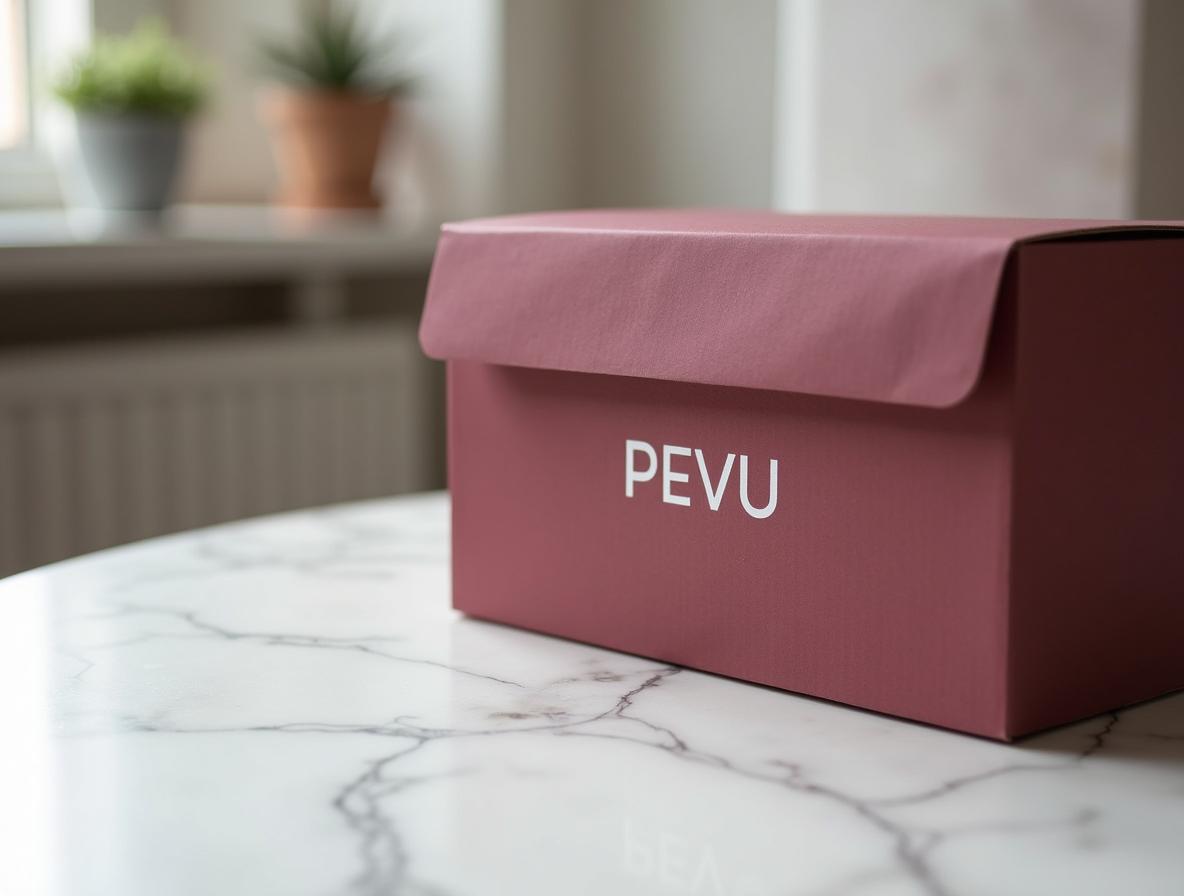Packaging para envío de regalos corporativos: detalle de impresión sobre caja automontable de cartón burdeos