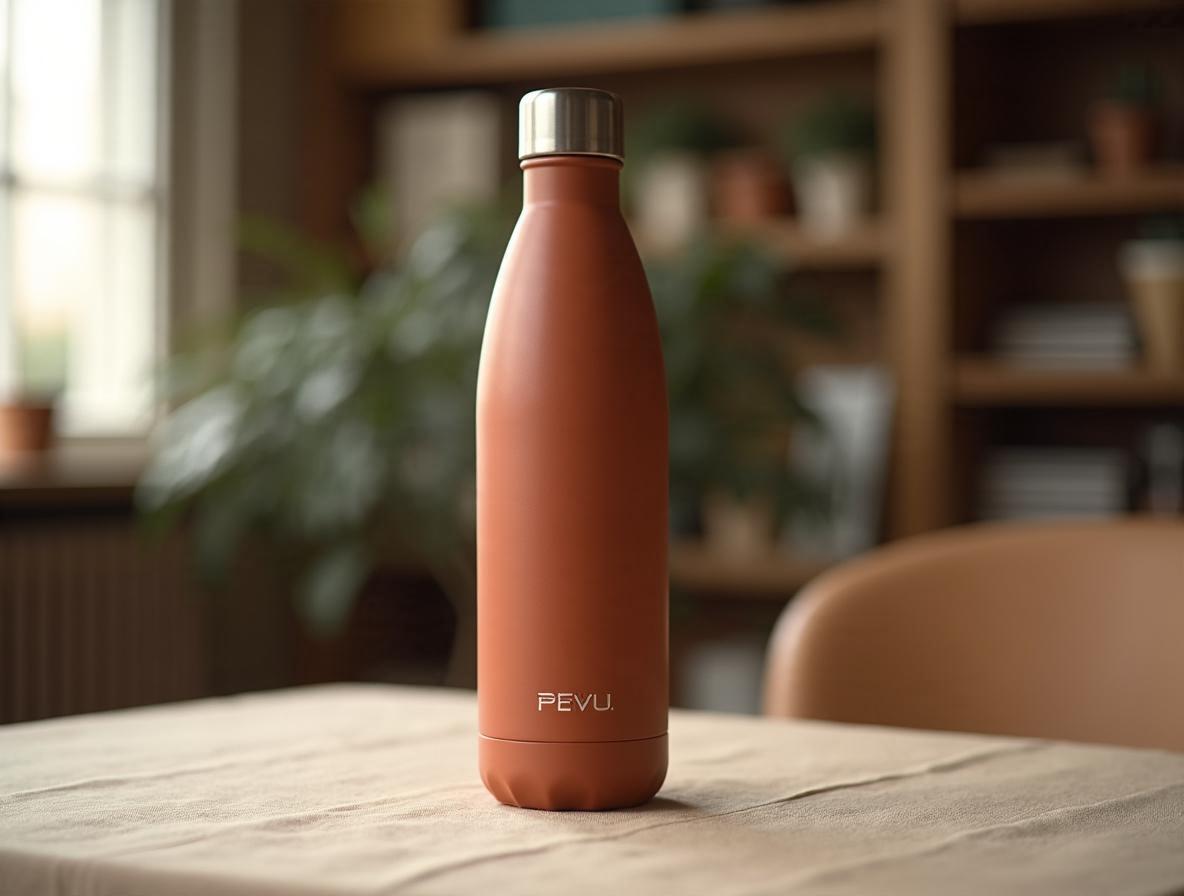 Regalos corporativos para el sector retail: grabado láser sobre botella de acero inoxidable terracota