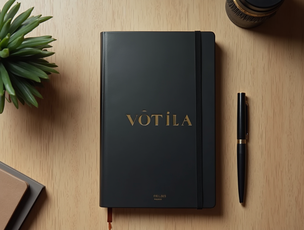 Agenda de tapa dura negra con detalle dorado y bolígrafo, regalo de Navidad clásico para directivos y altos cargos