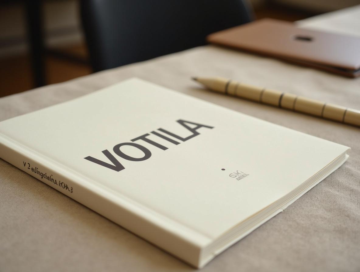 Libreta de papel reciclado sin estucar con serigrafía al agua sobre un escritorio de oficina con mantel de lino