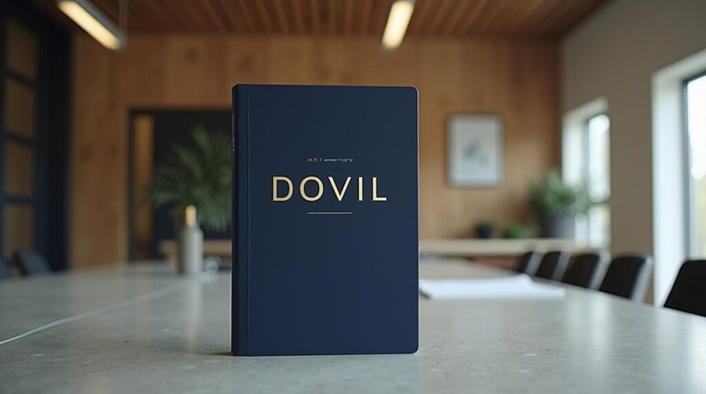 Regalos para aniversarios de empresa: agenda azul marino de tapa textil con el logotipo serigrafiado en la portada