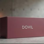 Precio del packaging corporativo: caja automontable de cartón color burdeos sobre hormigón pulido en una oficina